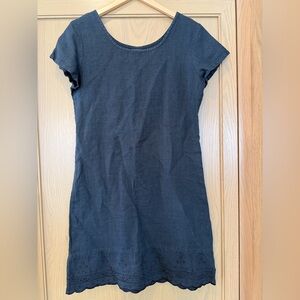 Vintage TSD Hemp Made in USA Cap Sleeve Midi Embroidered Scalloped Hemline / SM